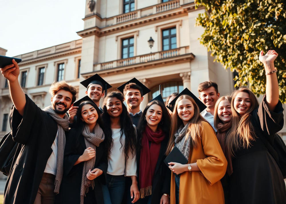 Students celebrating graduation